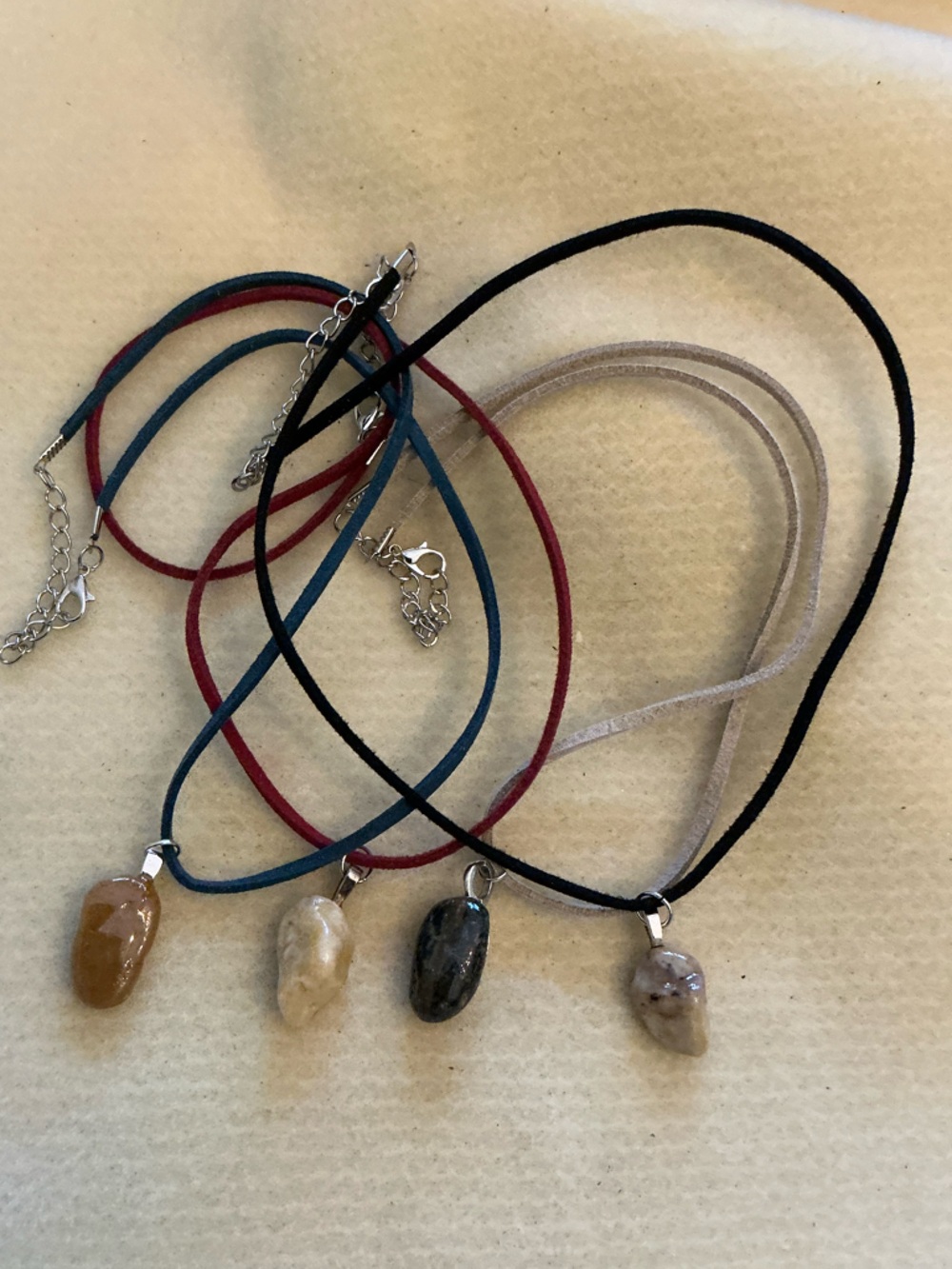 Handmade Natural Stone Pendant Necklaces, set of 4